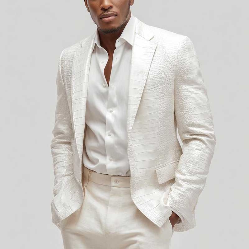 Men's luxury white crocodile pattern blazer with premium textured finish and elegant design