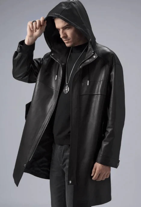 Hooded Leather Coat