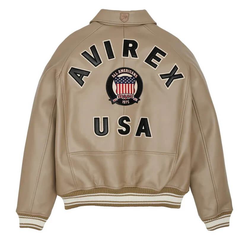 Mink Varsity Icon Avirex Leather Jacket for Men