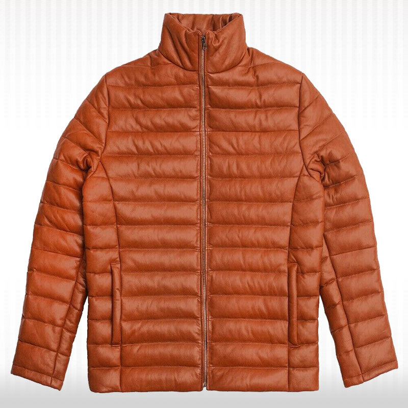 Men's New Fully Quilted Lambskin Leather Puffer Jacket
