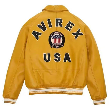 Yellow Bomber American Flight Avirex Leather Jacket