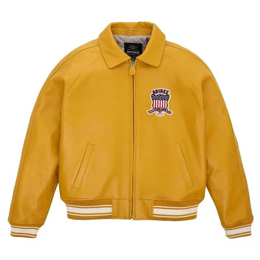 Yellow Bomber American Flight Avirex Leather Jacket