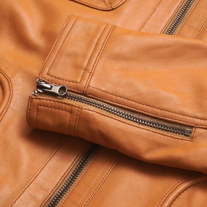 Men's Orange Lamb Leather Biker Jacket