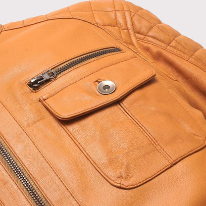 Men's Orange Lamb Leather Biker Jacket