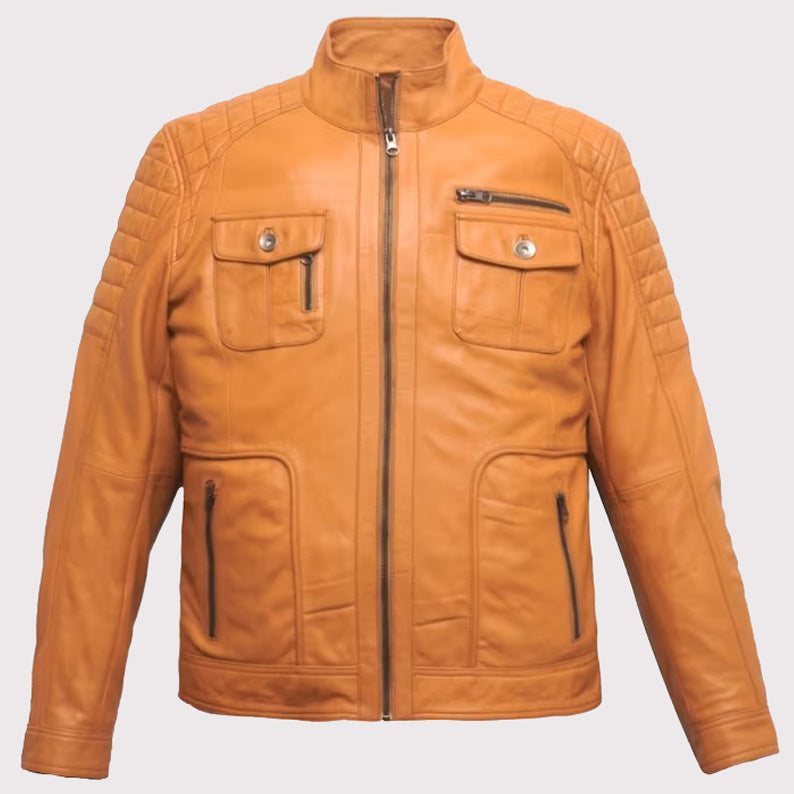 Orange Lamb Leather Biker Jacket
