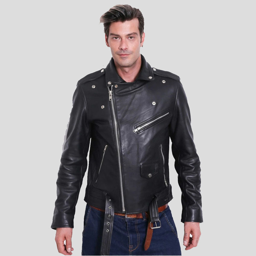Men's Premium Buffalo Leather Motorcycle Jacket - Winter Biker Brando Style