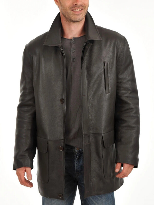 Premium Soft Lambskin Men's Leather Car Coat