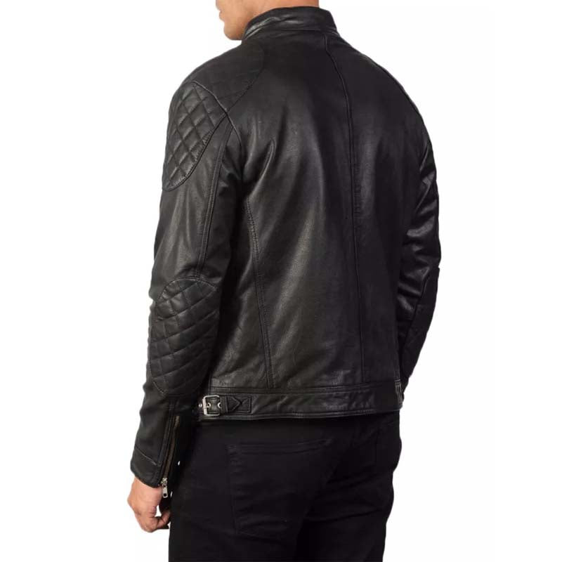 Men's Quilted Black Leather Cafe Racer Jacket