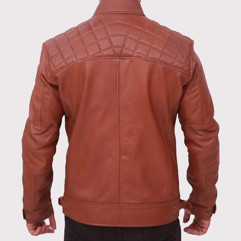 Quilted Vintage Distressed Brown Leather Jacket