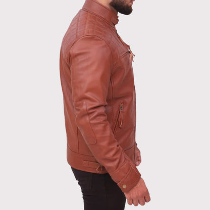 Quilted Vintage Distressed Brown Leather Jacket
