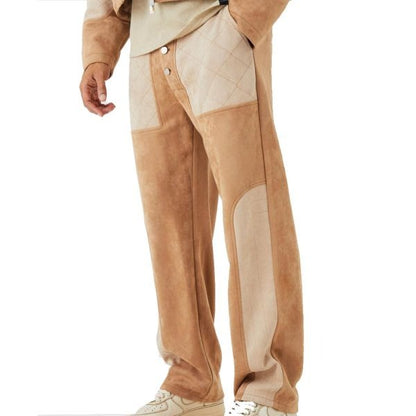 mens quilted panel suede leather pants