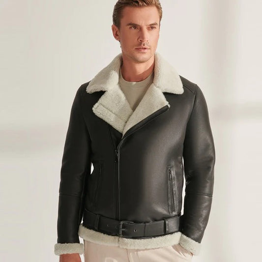 Men's Black B3 Shearling Aviator Jacket - Premium Quality