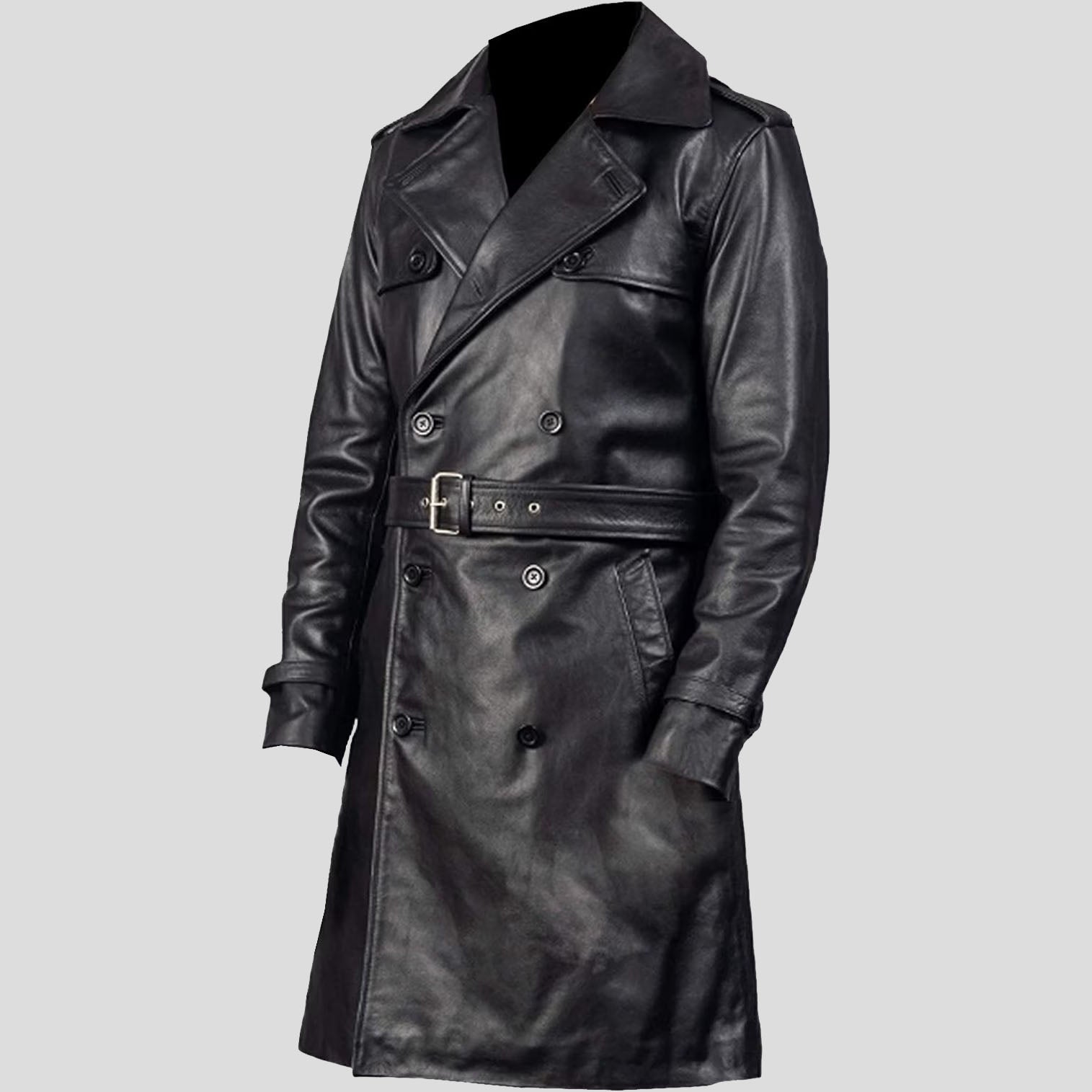 Premium Men's Cow Leather Trench Coat