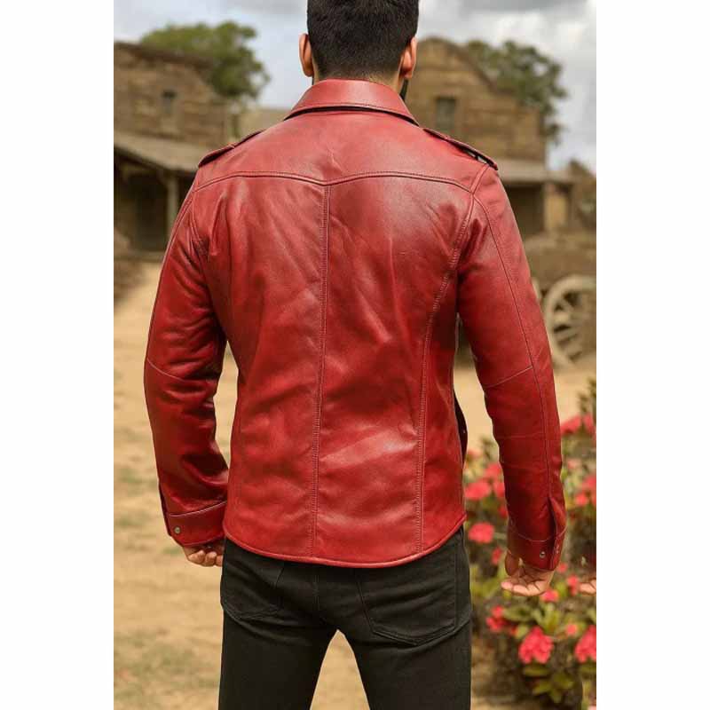Men's Red Full-Grain Cowhide Biker Leather Shirt | Jackets Kingdom
