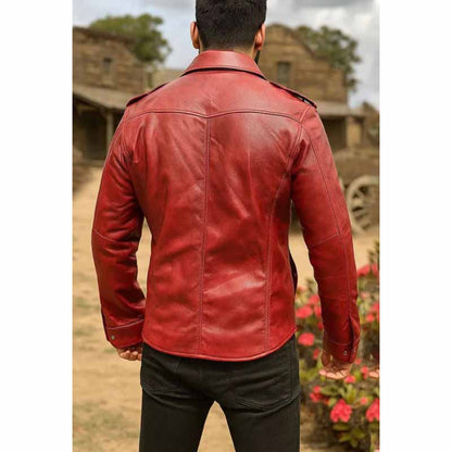 Men's Red Full-Grain Cowhide Biker Leather Shirt | Jackets Kingdom
