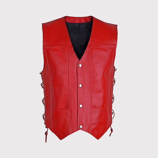 Men's Red Motorcycle Biker Leather Vest