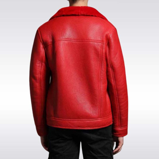Men’s Red Shearling Trucker Leather Jacket