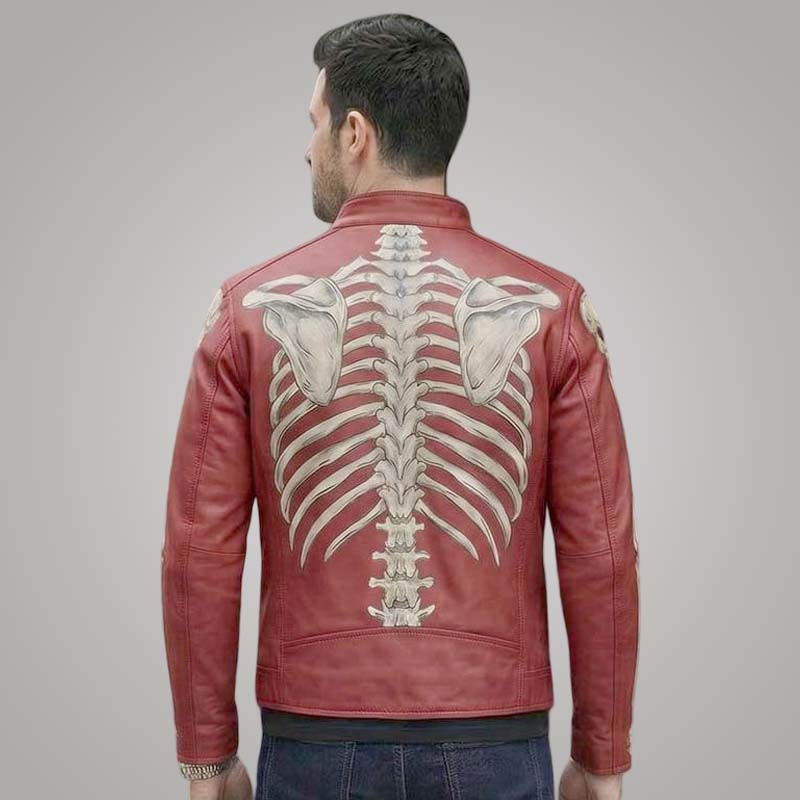 Best red skeleton cafe racer jacket made from premium cowhide leather