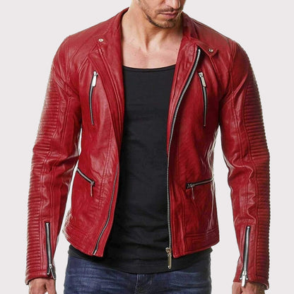 Red Slim Fit Biker Leather Jacket