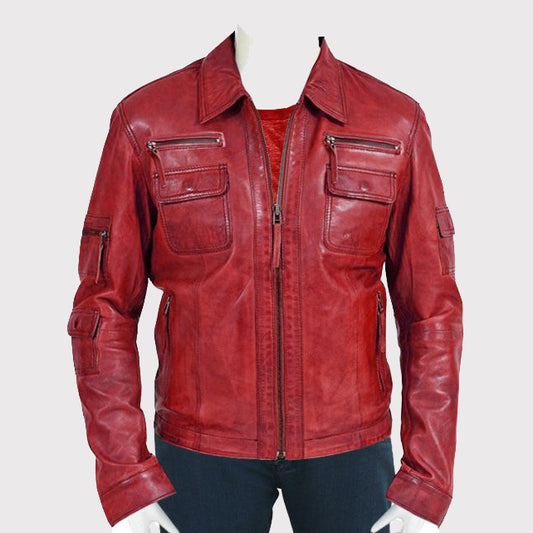 Men's Red Winter Leather Jacket