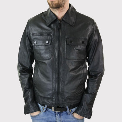 Men's Retro Vintage Black Leather Short Jacket