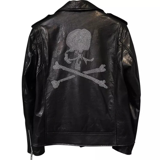 Men's Rhinestone Skull Leather Biker Jacket