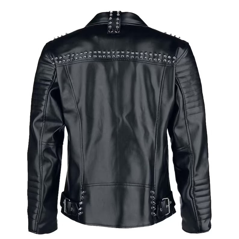 Men's Rock Punk Black Studded Metal Spiked Leather Jacket