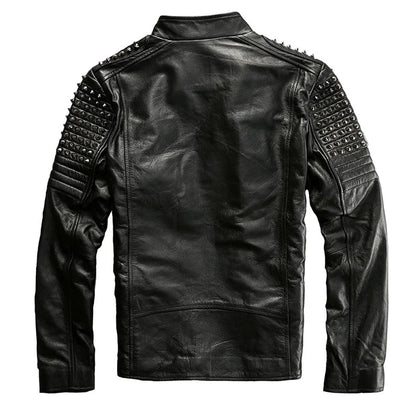 Men's Rock Punk Black Studded Motorcycle Leather Jacket