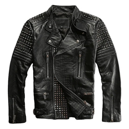 Men's Rock Punk Black Studded Motorcycle Leather Jacket