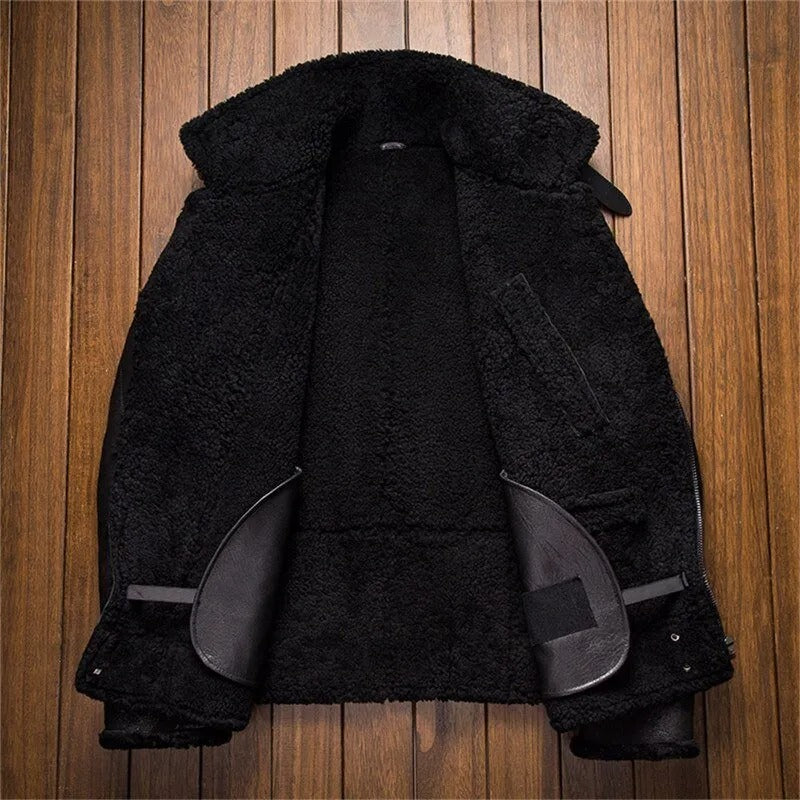 Men's Shearling Notched Collar Sheepskin Leather Jacket