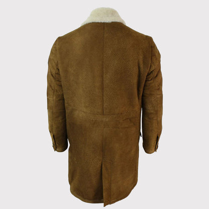 Men's Vintage Retro Tan Brown Shearling Sheepskin Overcoat