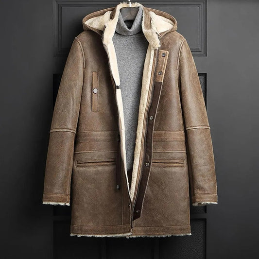 Stay Warm with Men's Shearling Winter Long Coat