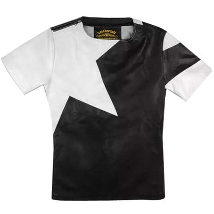 Men's Sheepskin Leather T-Shirt with Star Design