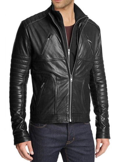 Men's Slim Fit Black Leather Motorcycle Jacket