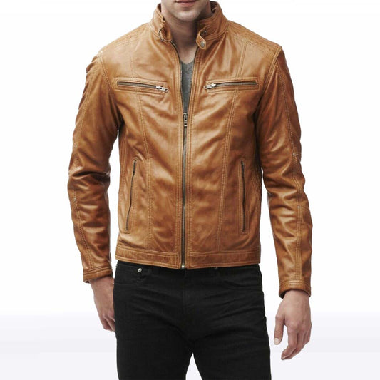 Men’s Slim Fit Brown Genuine Leather Jacket