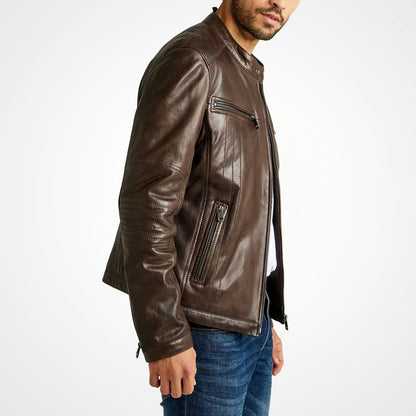 Men's Slim Fit Brown Leather Jacket