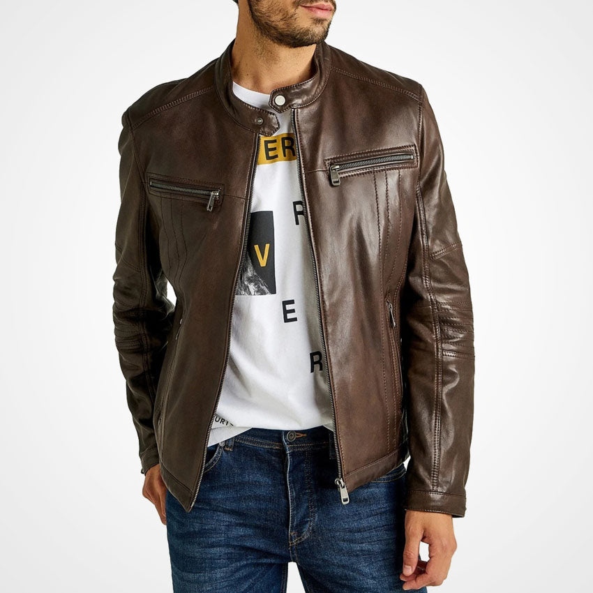 Men's Slim Fit Brown Leather Jacket