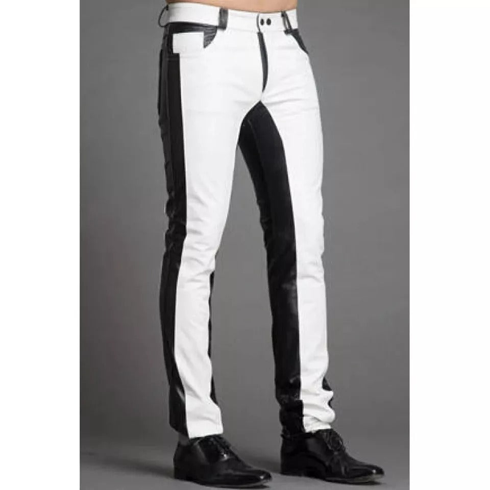 Men's Slim Fit Genuine Leather Biker Pants - Jackets Kingdom