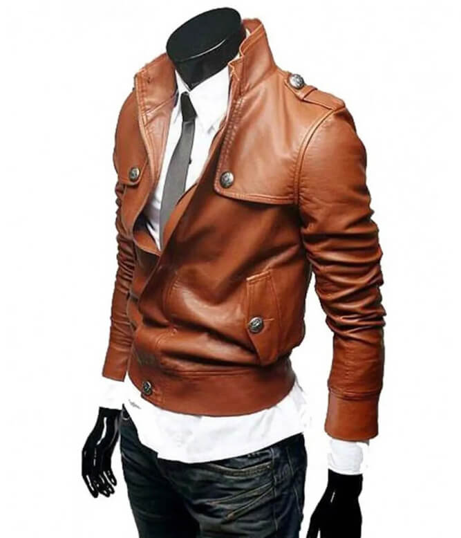 Men's Slim Fit Leather Jacket - Tan Brown Leather Jacket