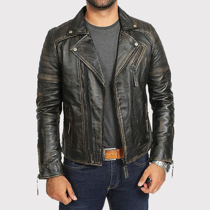 Men's Slim Fit Vintage Black Leather Biker Jacket