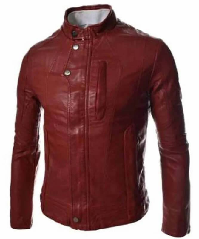 Men’s Casual Slim Fit Red Faux Leather Jacket