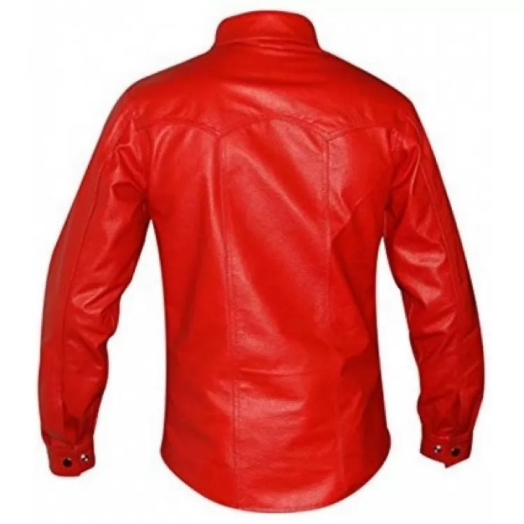 Men's Striking Look Real Sheepskin Red Leather Shirt