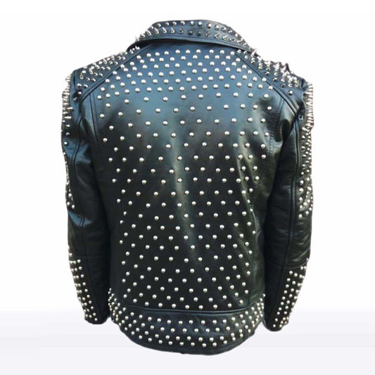 Men’s Black Studded Brando Biker Leather Jacket