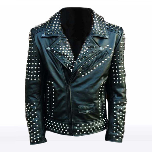 Men’s Black Studded Brando Biker Leather Jacket