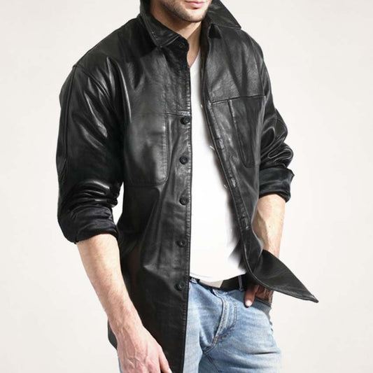 leather jacket dress shirt The Maker Mens Ranchson Black while two inside pockets and two outside pockets provide convenient storage Mens Leather Shirts - Buy