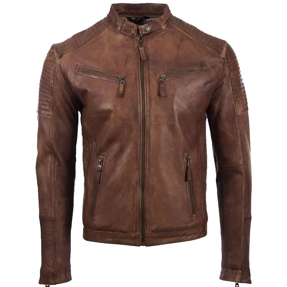 Men's Stylish Super Soft Vintage Leather Fitted Biker Jacket