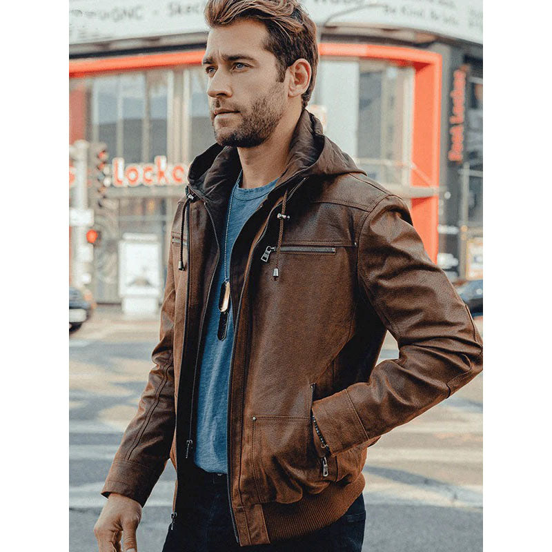 Men's Suede Hooded Leather Jacket - Stylish and Warm