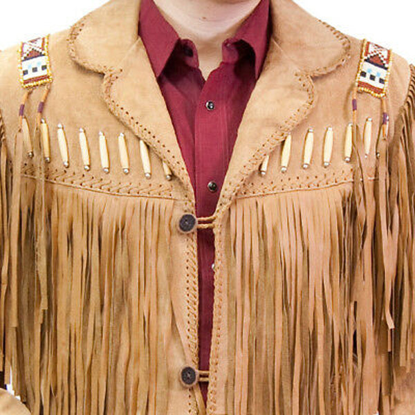 Men's Suede Leather Cowboy Jacket | Fringed & Beaded Western Coat