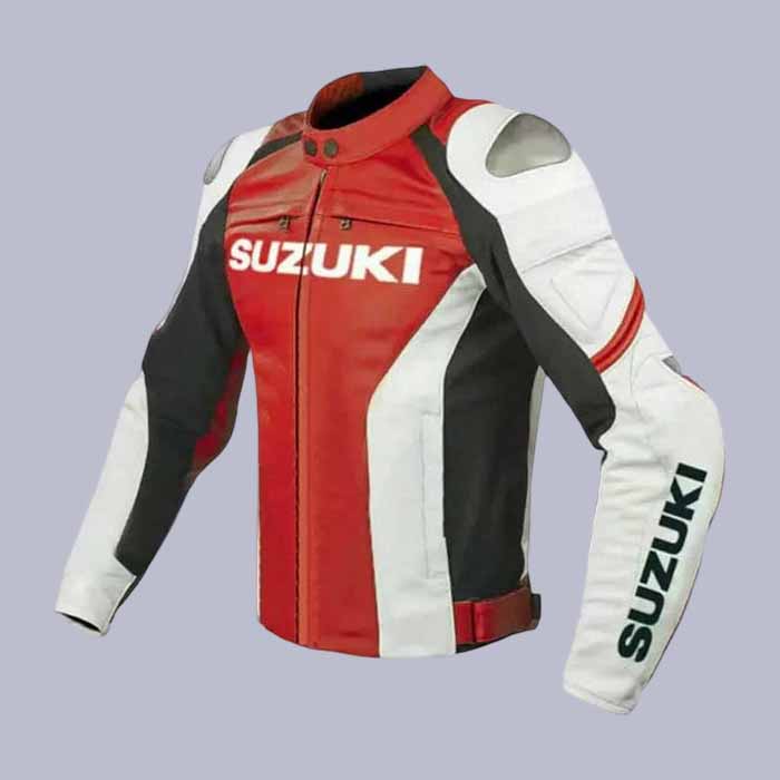 Men's Suzuki Hayabusa Black Cowhide Leather Racing Jacket front view