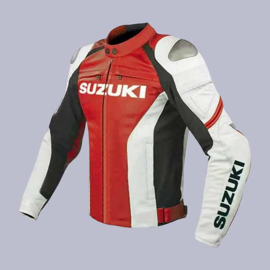 Men's Suzuki Hayabusa Black Cowhide Leather Racing Jacket front view